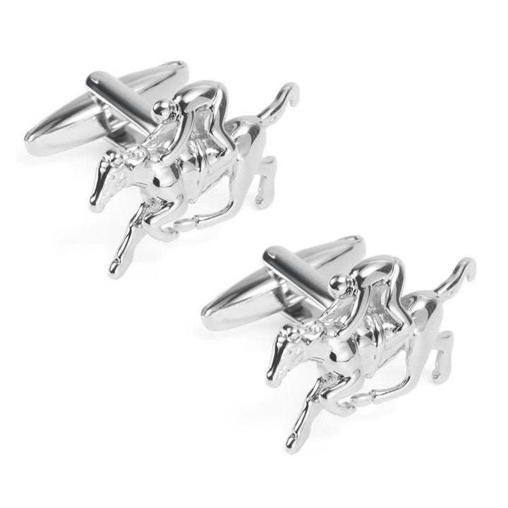 Paire de boutons de manchette argentés pour homme, motif équitation