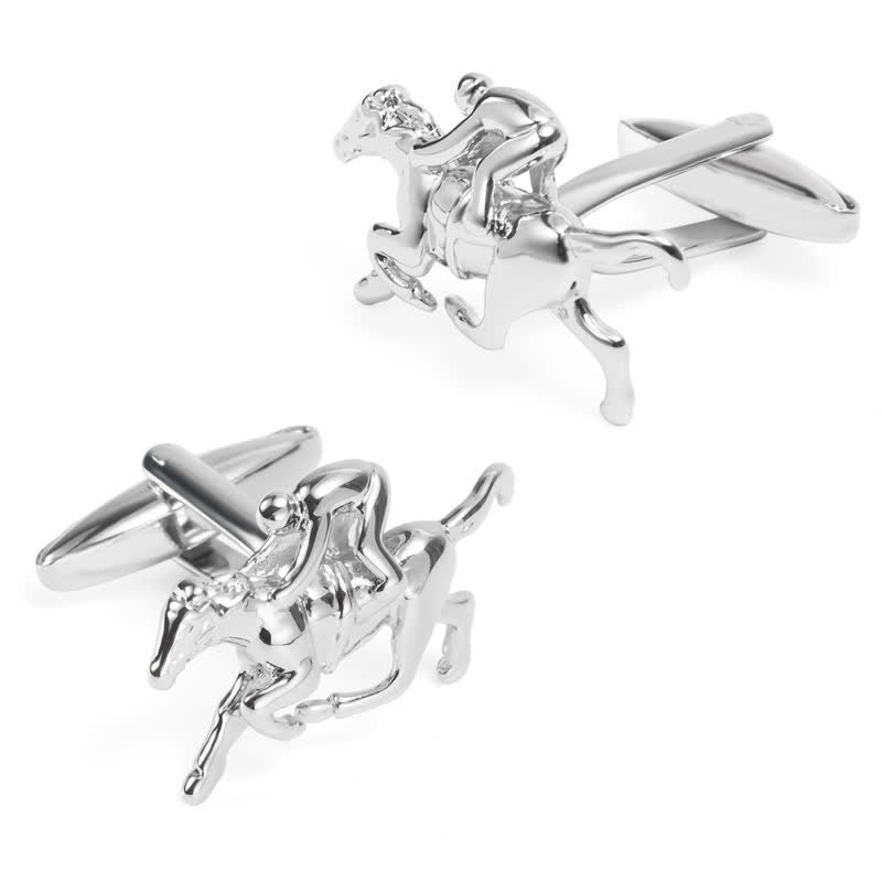 Paire de boutons de manchette argentés pour homme, motif équitation