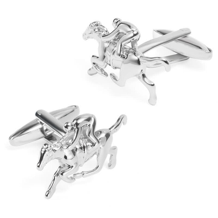 Paire de boutons de manchette argentés pour homme, motif équitation