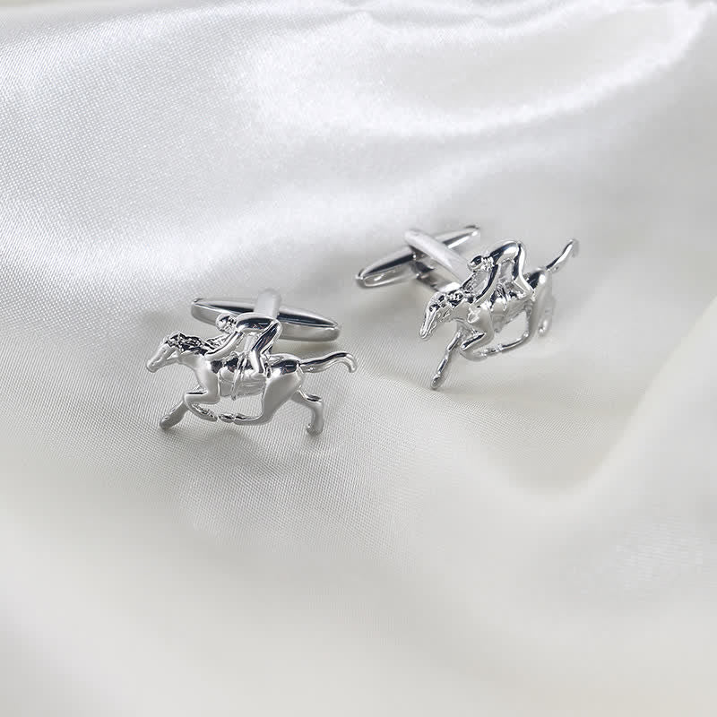 Paire de boutons de manchette argentés pour homme, motif équitation