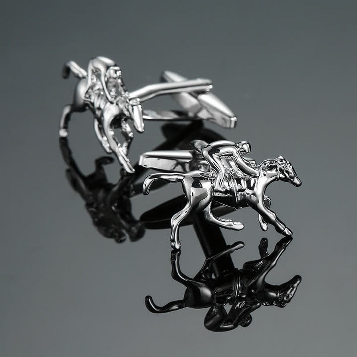 Paire de boutons de manchette argentés pour homme, motif équitation