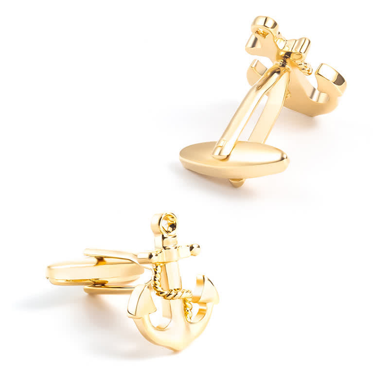 Paire de boutons de manchette dorés en forme d'ancre de bateau pour homme