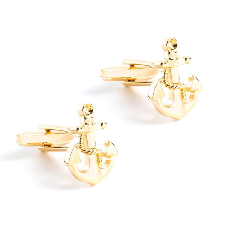 Paire de boutons de manchette dorés en forme d'ancre de bateau pour homme
