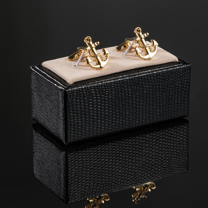 Paire de boutons de manchette dorés en forme d'ancre de bateau pour homme - image 1