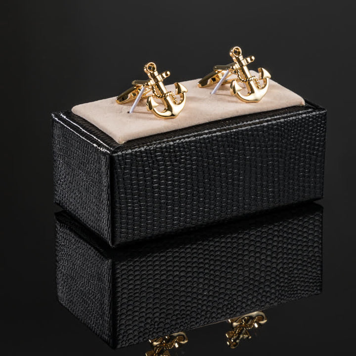 Paire de boutons de manchette dorés en forme d'ancre de bateau pour homme - image 1