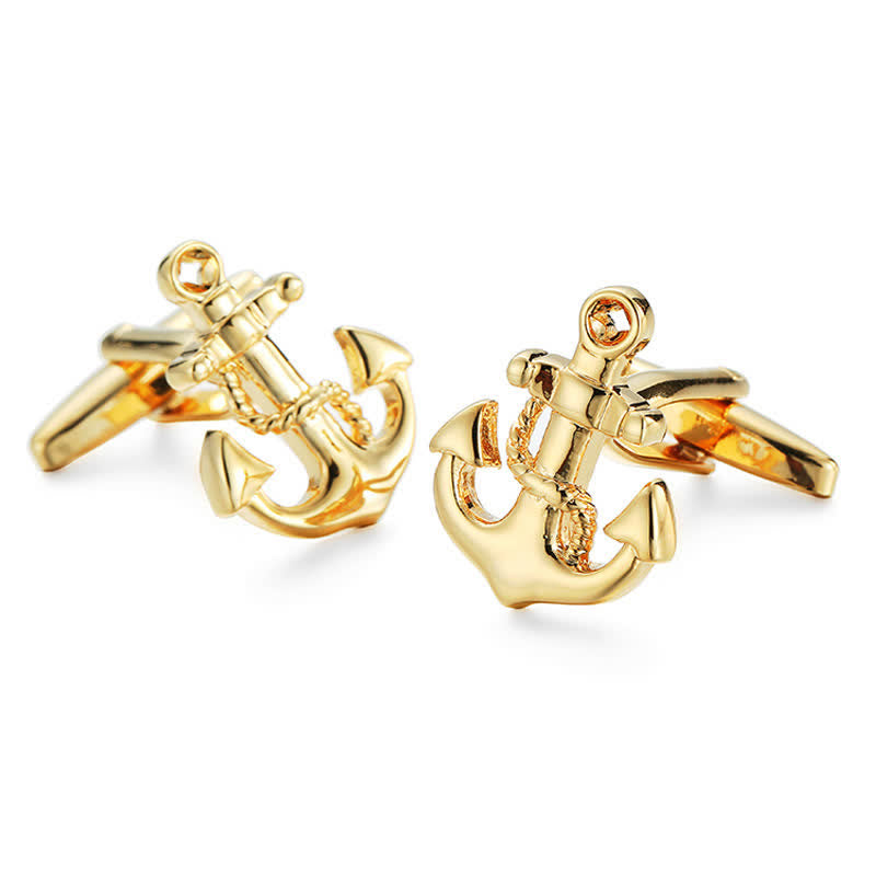 Paire de boutons de manchette dorés en forme d'ancre de bateau pour homme - Or - image 0