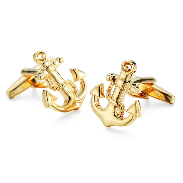 Paire de boutons de manchette dorés en forme d'ancre de bateau pour homme - Or - image 0