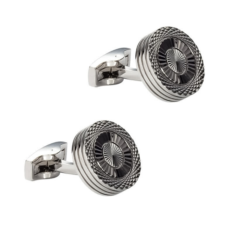 Paire de boutons de manchette ronds pour homme, motif pneu - Argent - image 3