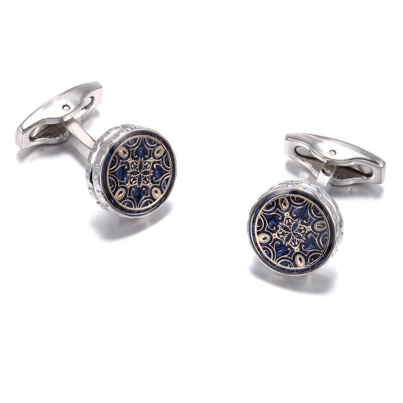 Paire de boutons de manchette fantaisie à motif floral pour homme - Argent - image 0
