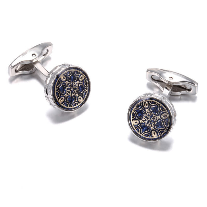 Paire de boutons de manchette fantaisie à motif floral pour homme - Argent - image 0