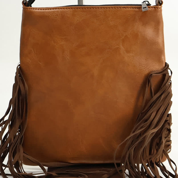 Sac bandoulière bohème à franges imprimé vache pour femme