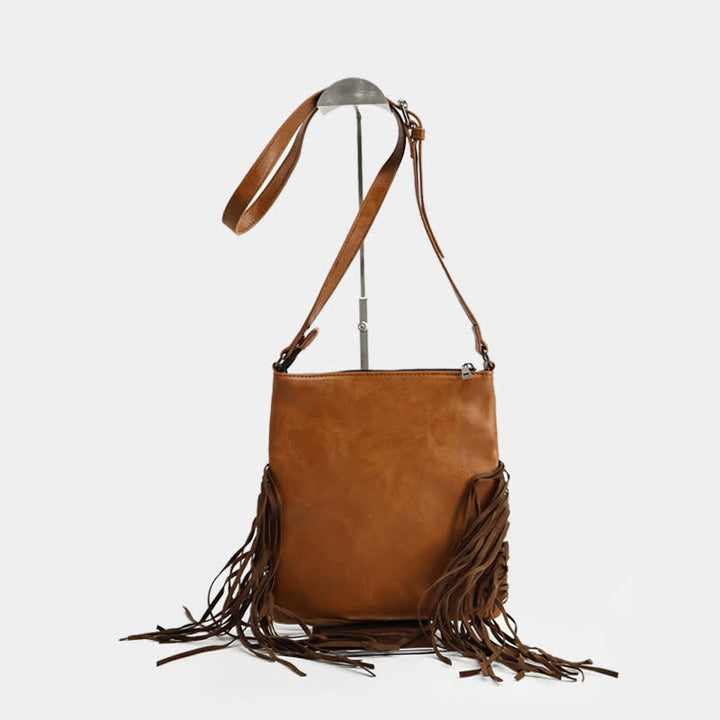 Sac bandoulière bohème à franges imprimé vache pour femme