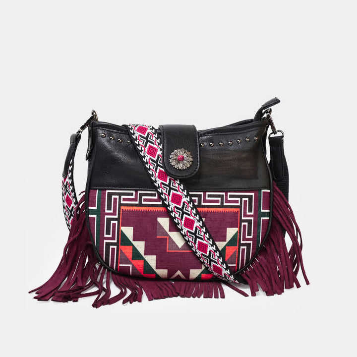 Sac bandoulière à franges pour femme à motifs aztèques