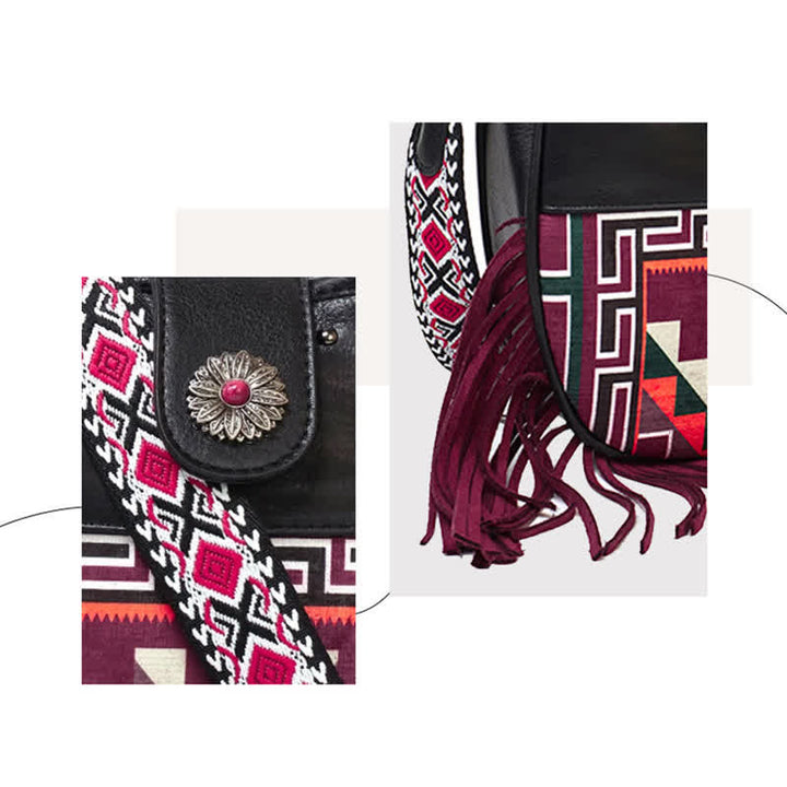 Sac bandoulière à franges pour femme à motifs aztèques