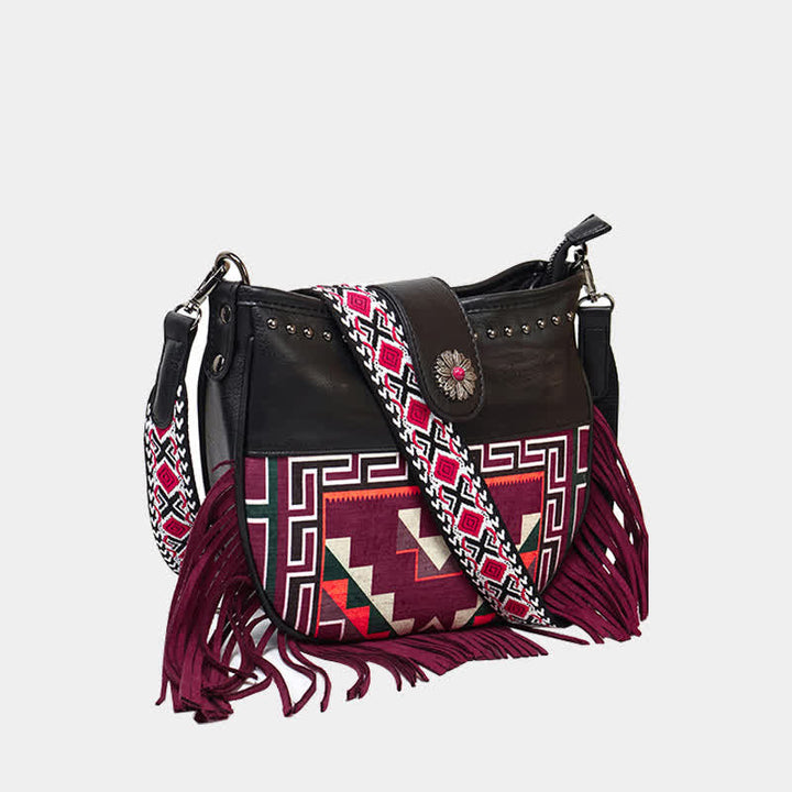 Sac bandoulière à franges pour femme à motifs aztèques