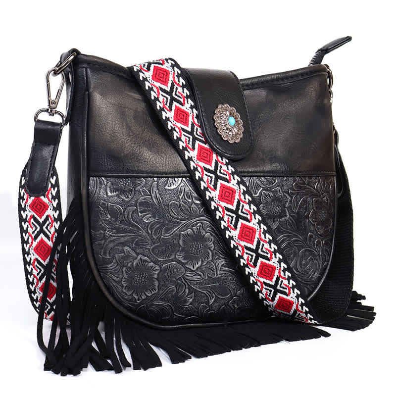 Sac bandoulière à franges pour femme à motifs aztèques