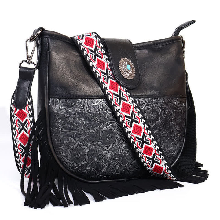 Sac bandoulière à franges pour femme à motifs aztèques