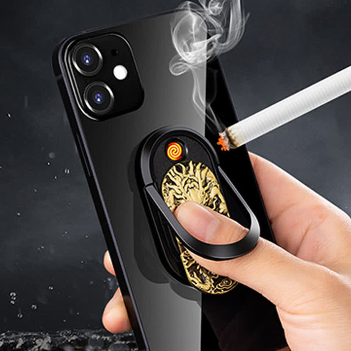 Support de téléphone Dragon Tiger avec anneau et boucle, briquet électrique rechargeable