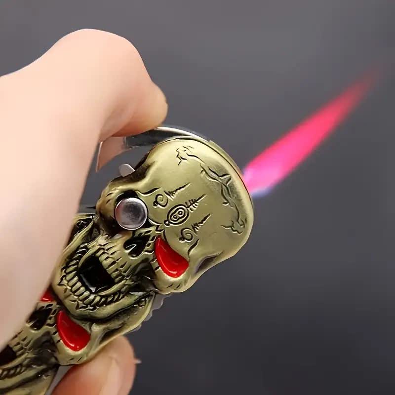 Briquet butane rechargeable à triple tête de mort avec couteau - image 4