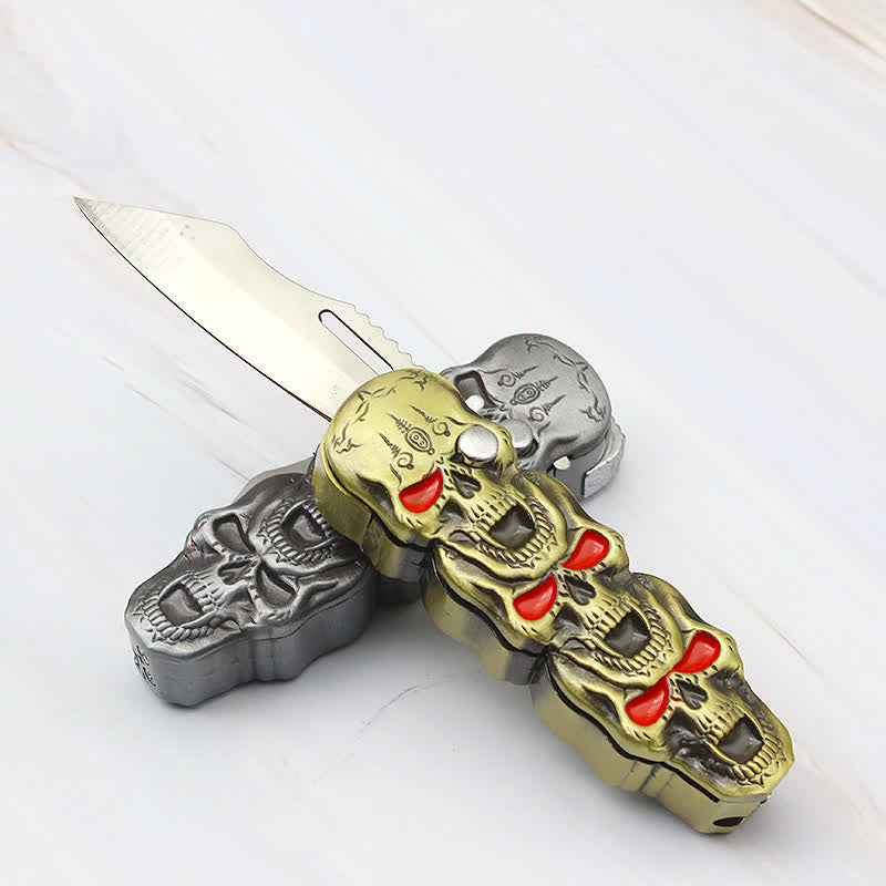 Briquet butane rechargeable à triple tête de mort avec couteau - image 5