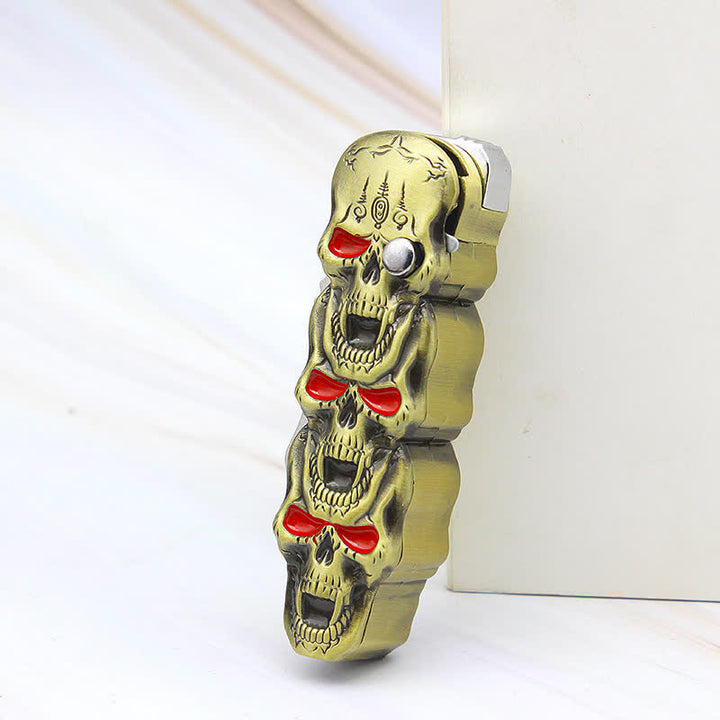 Briquet butane rechargeable à triple tête de mort avec couteau - Bronze - image 3