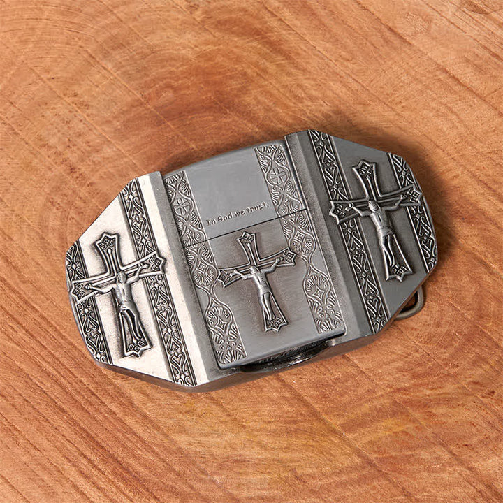 Ceinture en cuir pour homme avec croix de Jésus et briquet caché