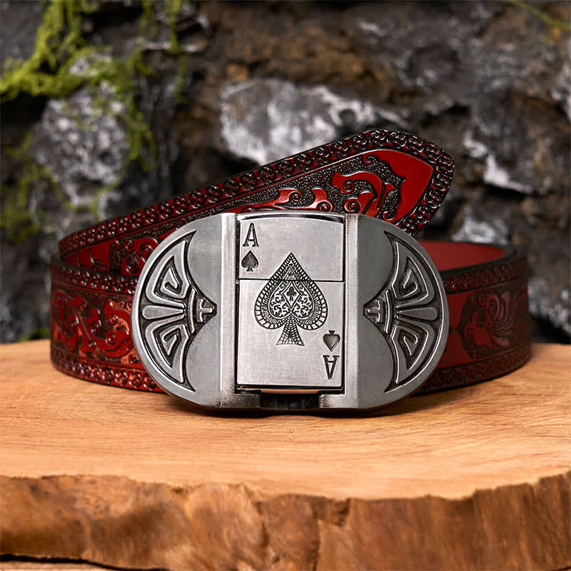 Ceinture en cuir pour homme Lucky ACE Poker avec briquet caché - Poker - Ceinture marron sculptée - 42 - image 8
