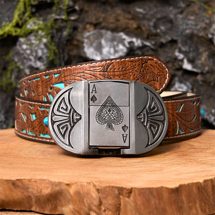 Ceinture en cuir pour homme Lucky ACE Poker avec briquet caché - Poker - Ceinture sculptée en turquoise - 42 - image 5