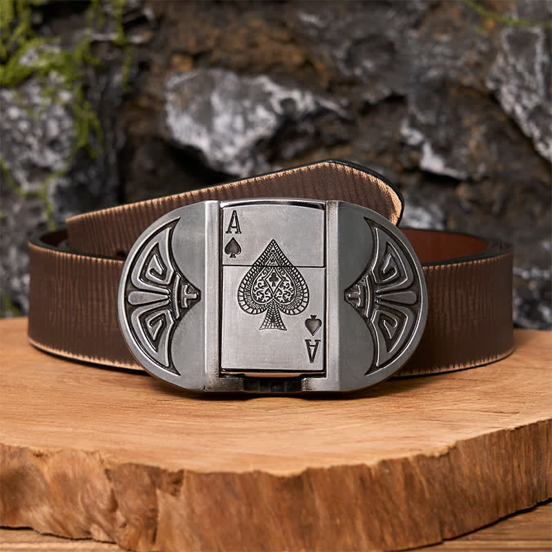 Ceinture en cuir pour homme Lucky ACE Poker avec briquet caché - Poker - Ceinture marron vieillie - 42 - image 7
