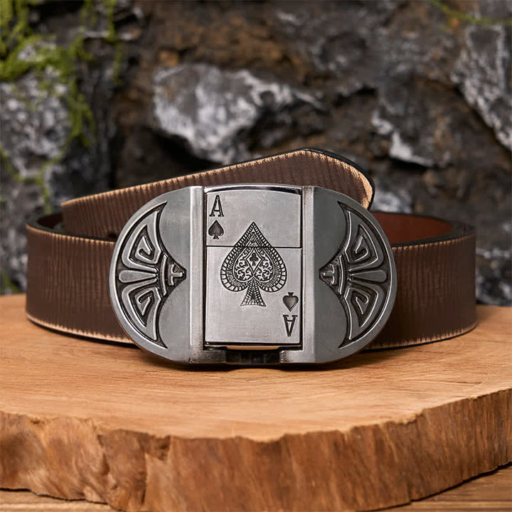 Ceinture en cuir pour homme Lucky ACE Poker avec briquet caché - Poker - Ceinture marron vieillie - 42 - image 7