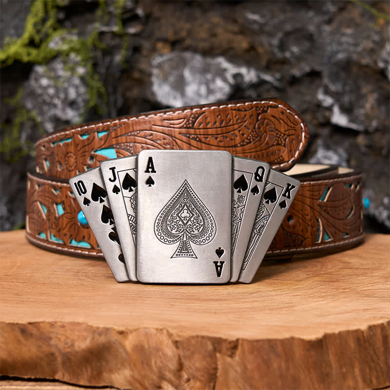 Ceinture en cuir argentée Royal Flush DIY pour homme avec briquet caché - Poker - Ceinture sculptée en turquoise - 42 - image 5