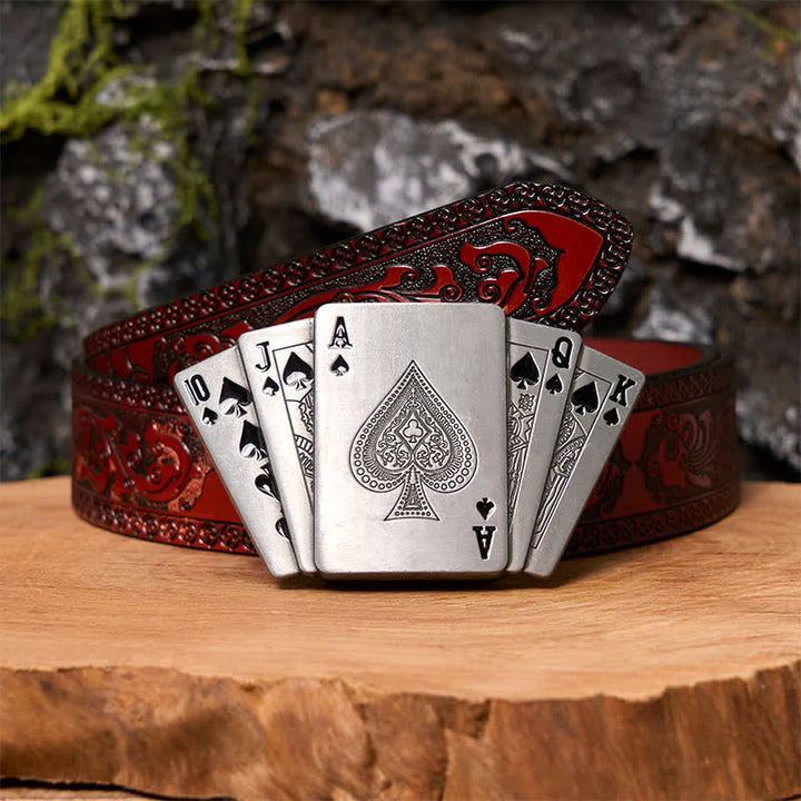 Ceinture en cuir argentée Royal Flush DIY pour homme avec briquet caché - Poker - Ceinture marron sculptée - 42 - image 8