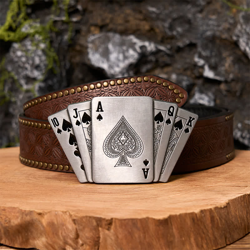 Ceinture en cuir argentée Royal Flush DIY pour homme avec briquet caché - Poker - Ceinture à rivets marron - 42 - image 6