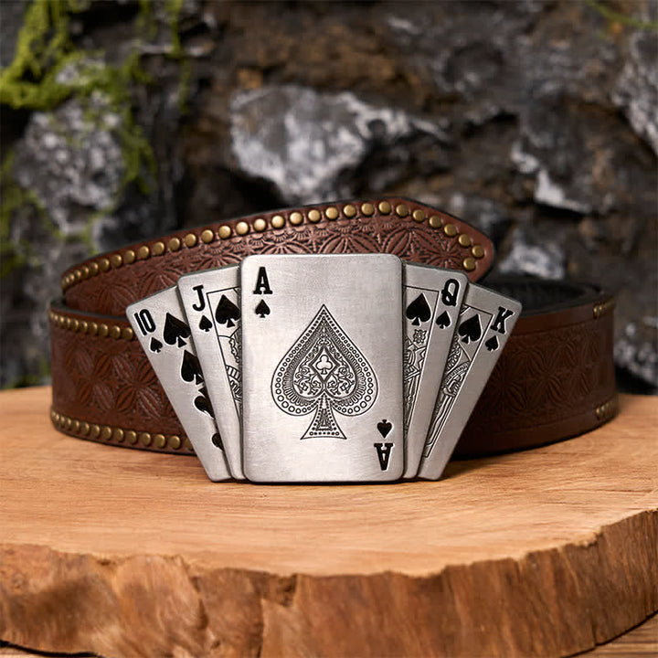 Ceinture en cuir argentée Royal Flush DIY pour homme avec briquet caché - Poker - Ceinture à rivets marron - 42 - image 6