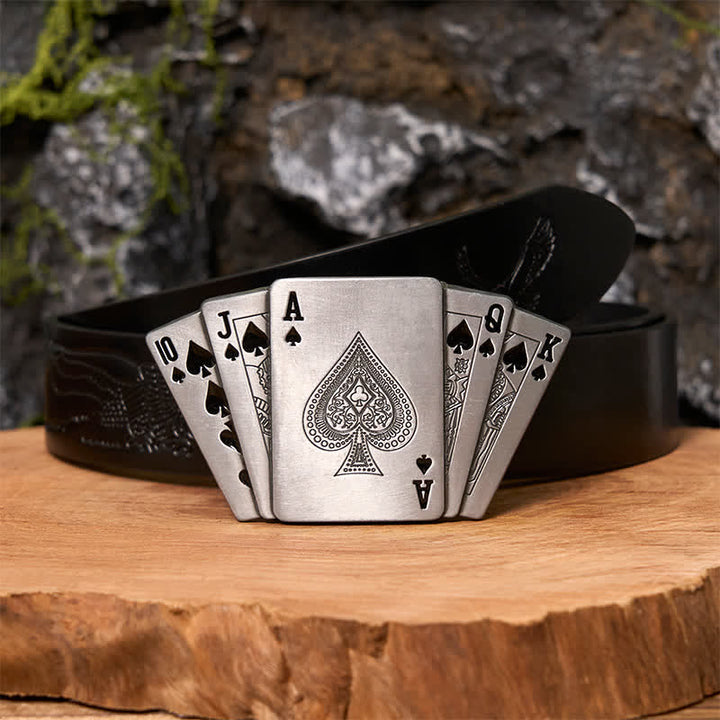 Ceinture en cuir argentée Royal Flush DIY pour homme avec briquet caché - Poker - Ceinture noire avec aigle en relief - 42 - image 4