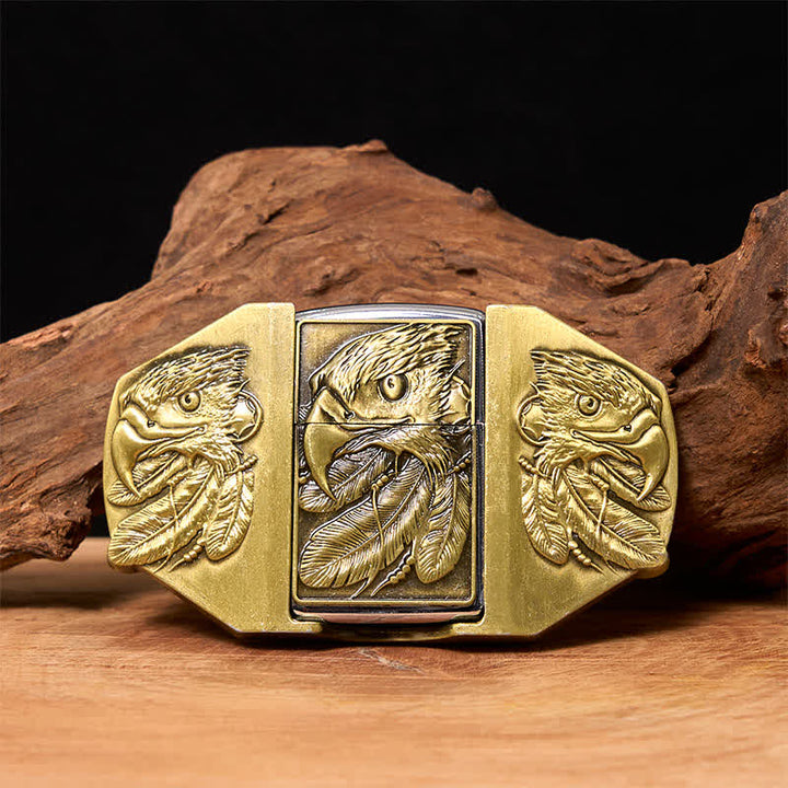 Ceinture en cuir pour homme avec triple aigle en bronze et briquet caché
