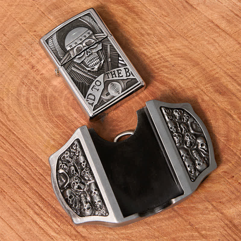 Ceinture en cuir pour homme avec tête de mort et briquet caché