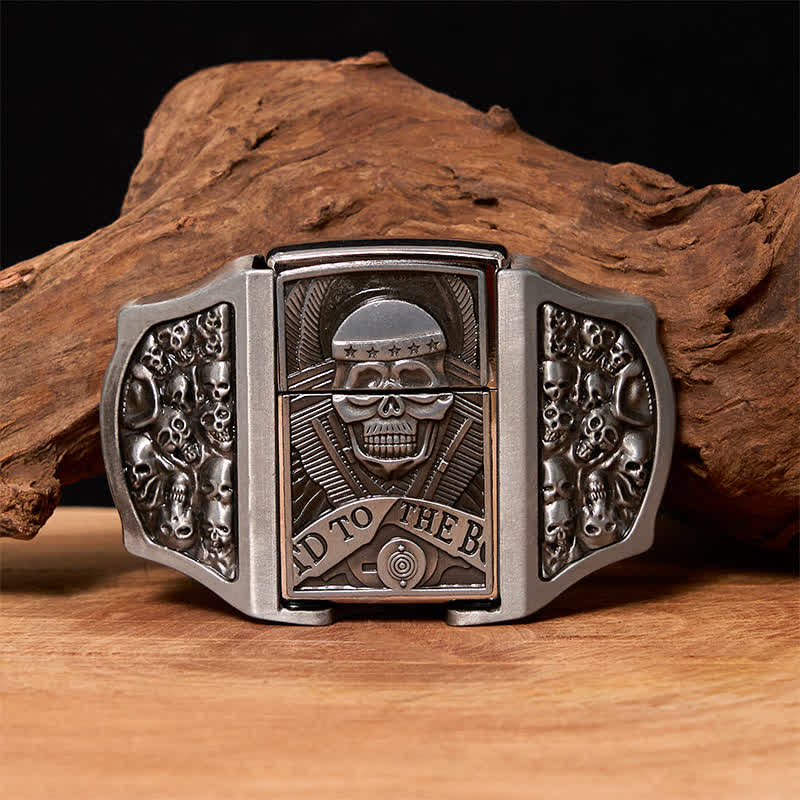 Ceinture en cuir pour homme avec tête de mort et briquet caché - Crâne - Sans ceinture - Ceinture non incluse - image 0