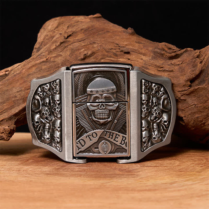 Ceinture en cuir pour homme avec tête de mort et briquet caché - Crâne - Sans ceinture - Ceinture non incluse - image 0