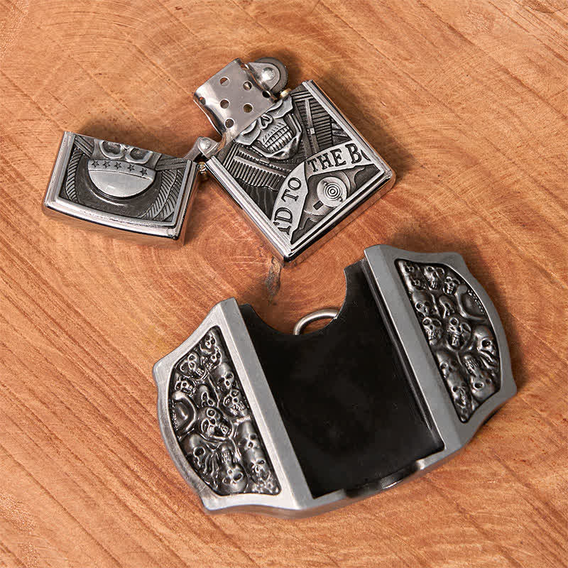 Ceinture en cuir pour homme avec tête de mort et briquet caché