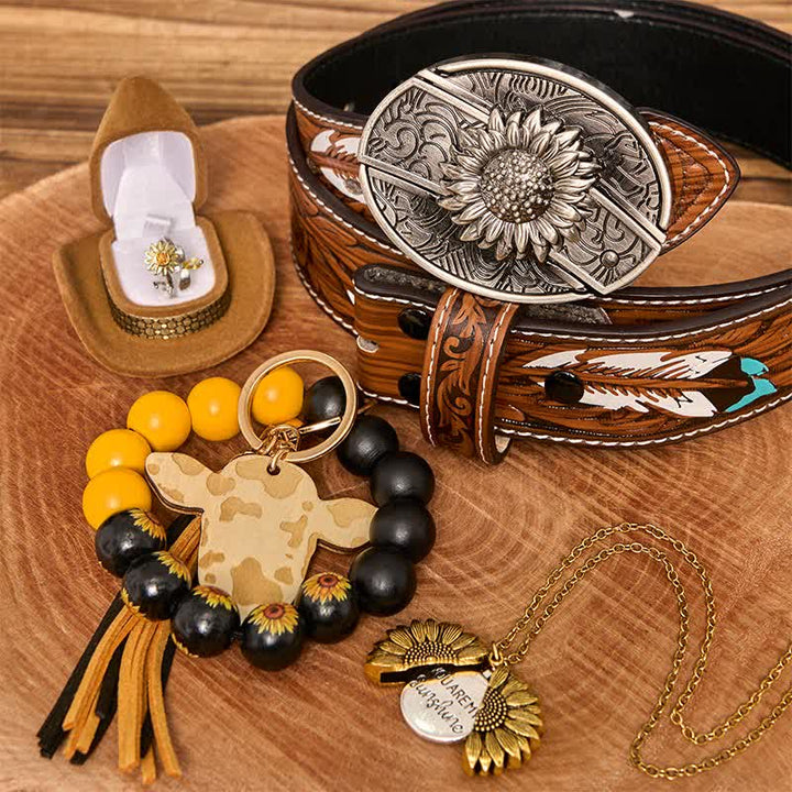 Ensemble de bracelets et colliers à faire soi-même avec couteau caché sur le thème du tournesol