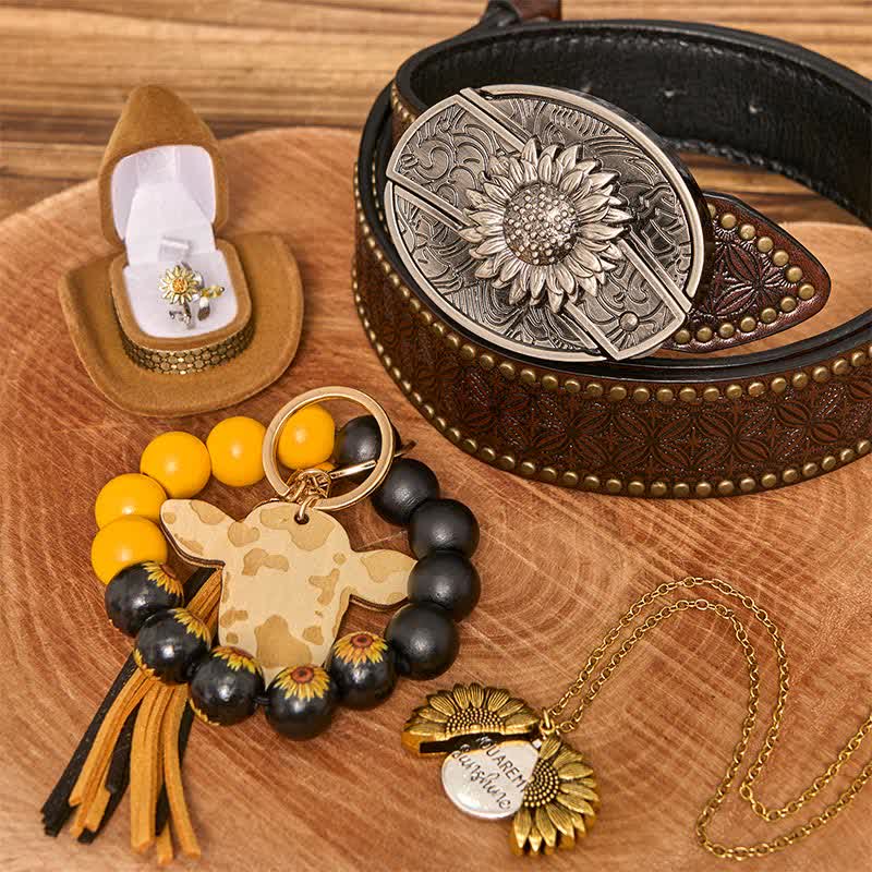 Ensemble de bracelets et colliers à faire soi-même avec couteau caché sur le thème du tournesol