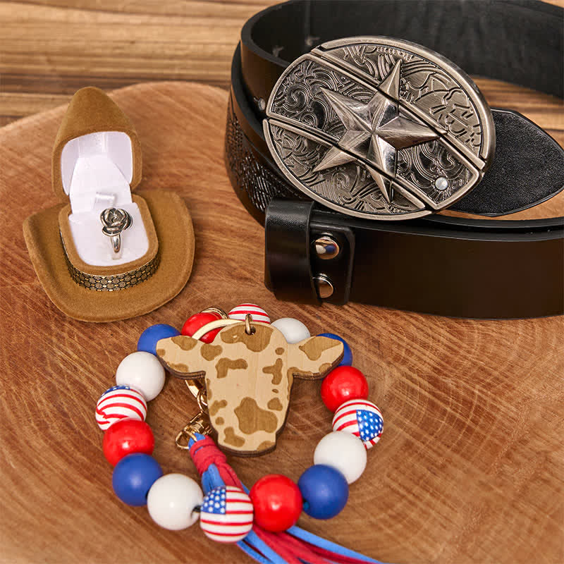 Ensemble de bracelets et colliers avec couteau caché Star DIY, boucle de ceinture, drapeau américain