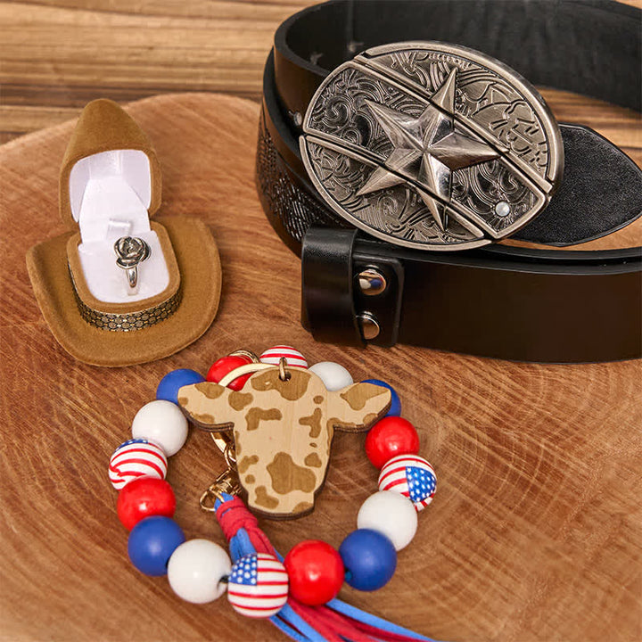Ensemble de bracelets et colliers avec couteau caché Star DIY, boucle de ceinture, drapeau américain