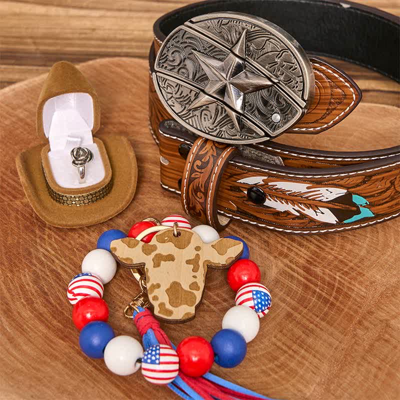 Ensemble de bracelets et colliers avec couteau caché Star DIY, boucle de ceinture, drapeau américain