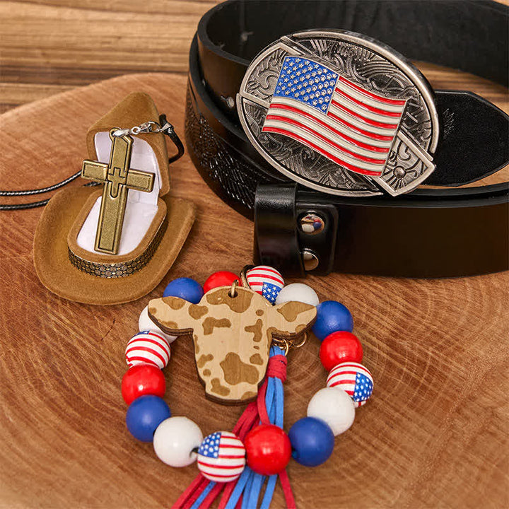Ensemble de bracelets, colliers et boucles de ceinture avec couteau caché et drapeau américain