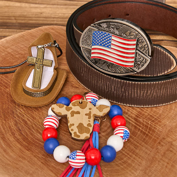 Ensemble de bracelets, colliers et boucles de ceinture avec couteau caché et drapeau américain