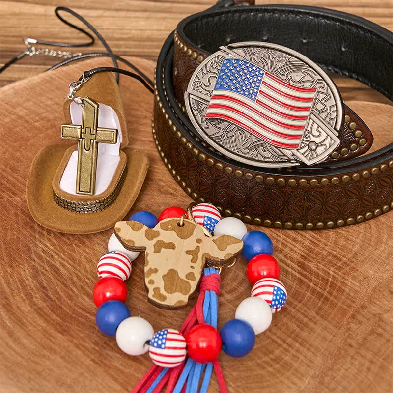 Ensemble de bracelets, colliers et boucles de ceinture avec couteau caché et drapeau américain