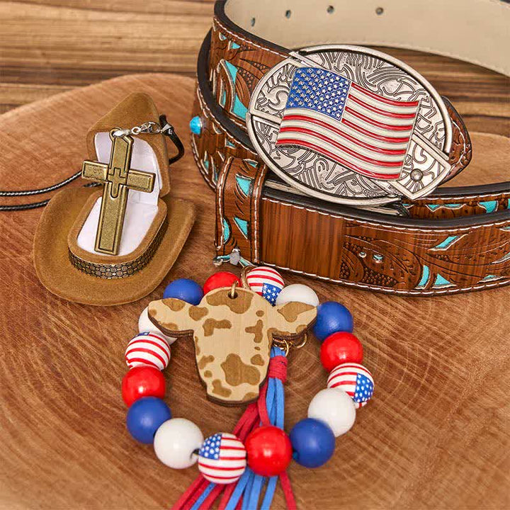 Ensemble de bracelets, colliers et boucles de ceinture avec couteau caché et drapeau américain