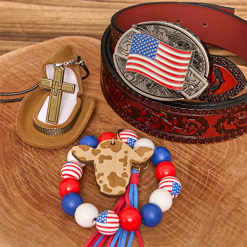 Ensemble de bracelets, colliers et boucles de ceinture avec couteau caché et drapeau américain